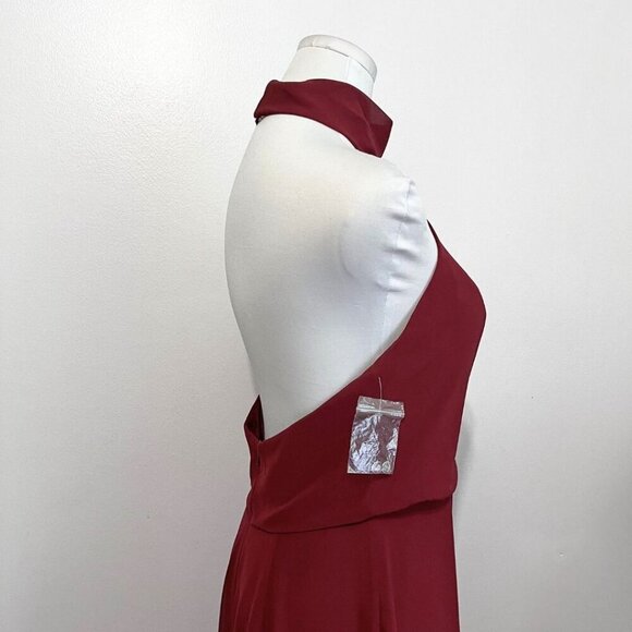 NWOT JENNY YOO COLLECTION BURGUNDY HALTER CHIFFON FRONT TIE FORMAL DRESS - 4 - Picture 8 of 14